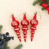 Ёлочные игрушки 3 шт. &laquo;Сосулька со снежинкой&raquo;, 3.5&times;12 см, красный