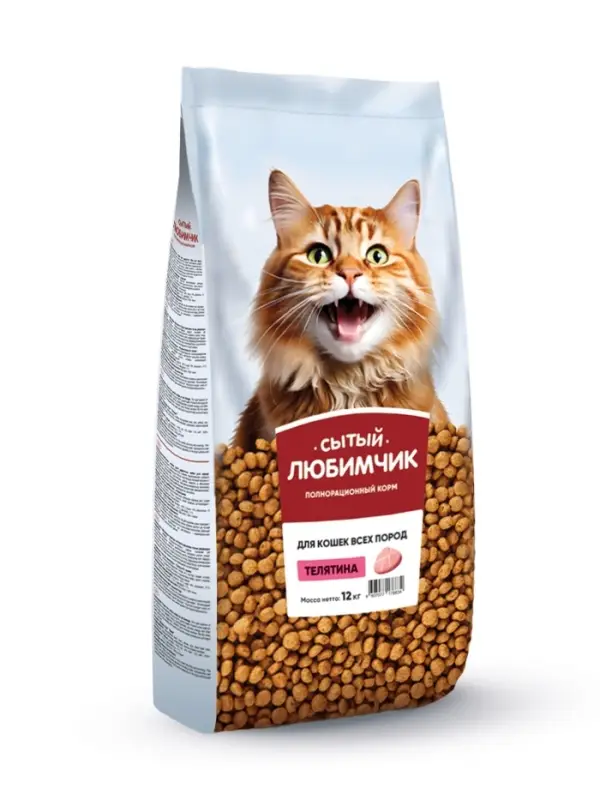 Корм для кошек &laquo;Сытый любимчик&raquo;, телятина, 12 кг
