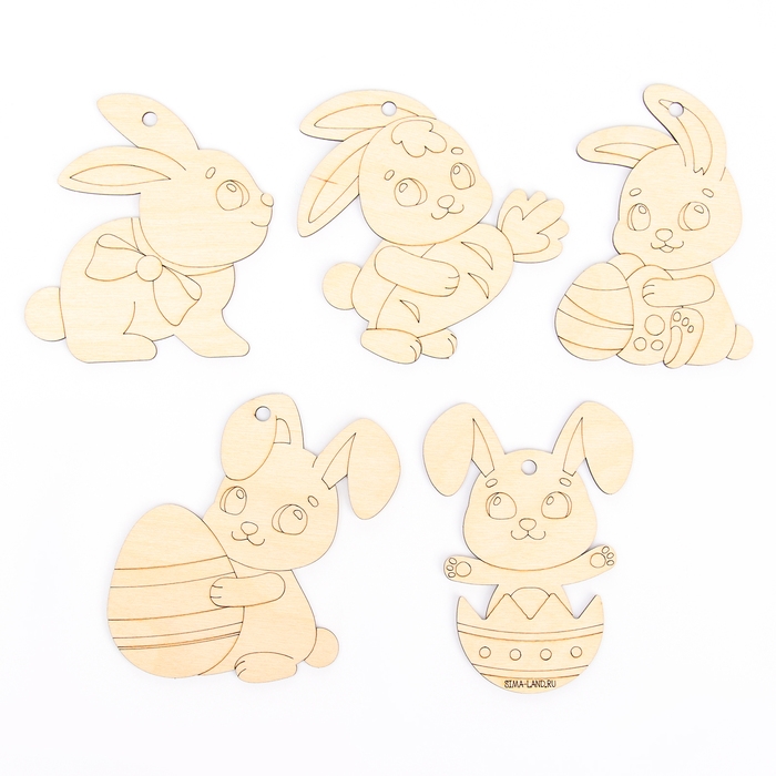 Заготовки для творчества. Роспись по дереву «Пасха: пасхальные кролики», 5 шт Заготовки для творчества. Роспись по дереву «Пасха: пасхальные кролики», 5 шт
