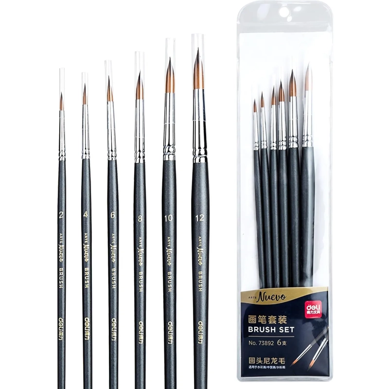 Набор кистей худож. DELI 73892 нейлон кругл,средн.жестк,корот.ручка,6шт/наб