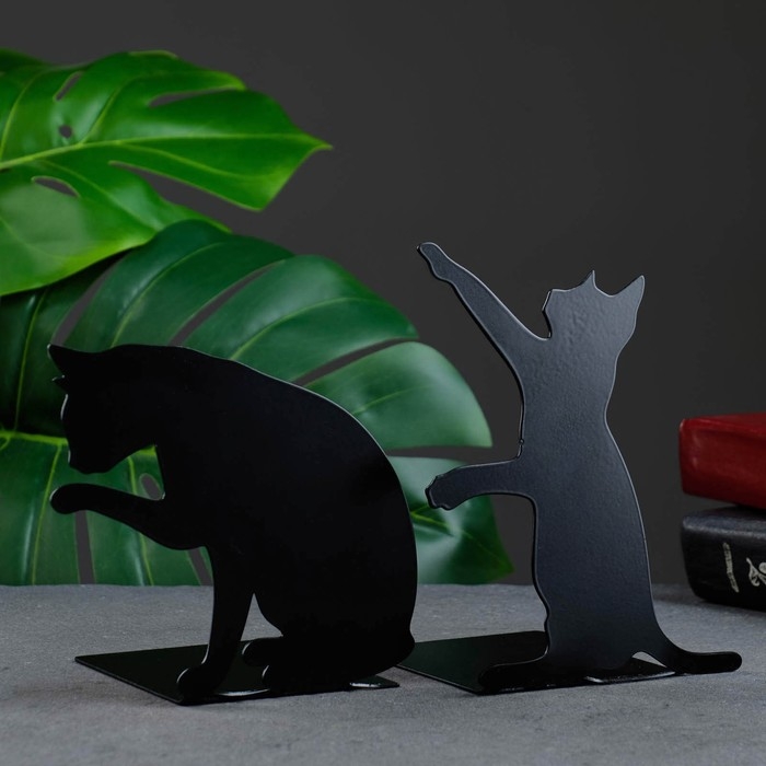 Держатель-подставка для книг  Держатель-подставка для книг "Кошки" набор 2шт, 15х10х10см, черный
