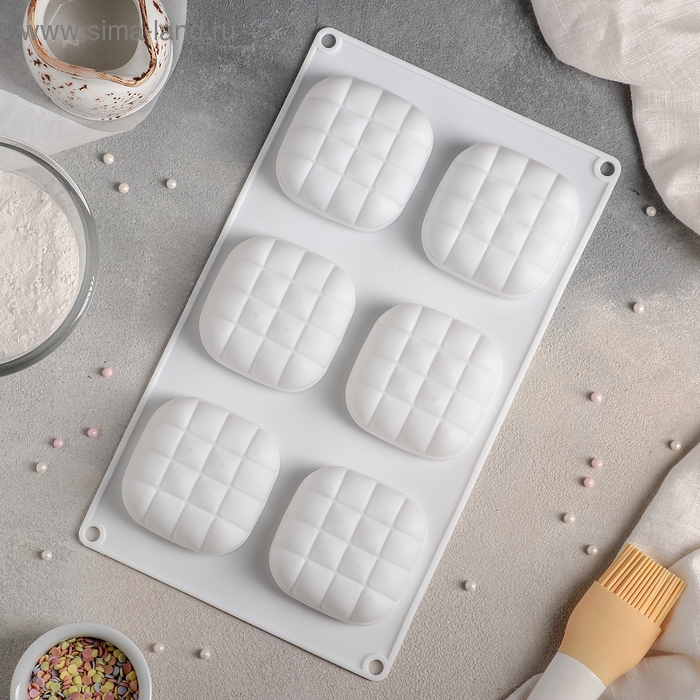 Форма для муссовых десертов и выпечки Доляна «Перина», 29×17×3 см, 6 ячеек (6,5×6,5 см), цвет белый Форма для муссовых десертов и выпечки Доляна «Перина», 29×17×3 см, 6 ячеек (6,5×6,5 см), цвет белый