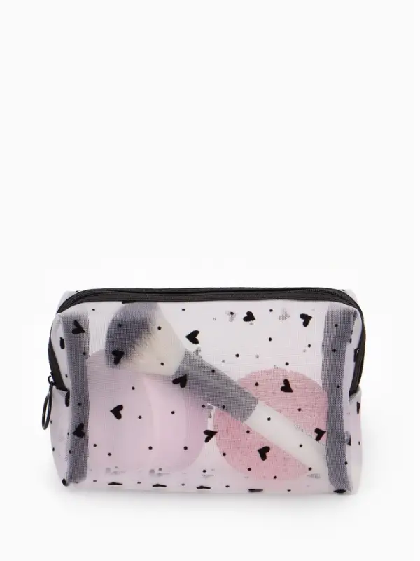 Косметичка дор Сердца, сетка 18*7,5*10, отд на молнии, белый Косметичка дор Сердца, сетка 18*7,5*10, отд на молнии, белый