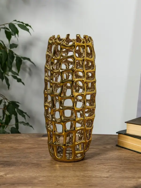 Ваза керамика настольная Ваза керамика настольная "Дайзи" крупная сетка, h=30 d=10 см, золото