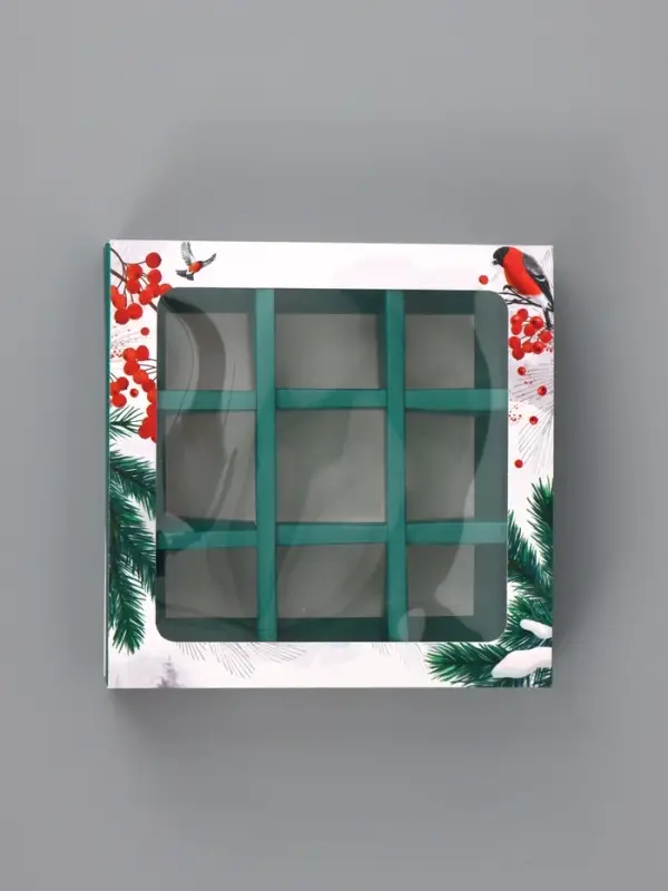 Коробка подарочная для 9 конфет &laquo;Снегири&raquo; 14.5&times;14.5&times;3.5 см