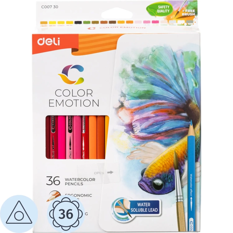 Карандаши цветные акварельные Deli EC00730 Color Emotion липа 36цв/наб