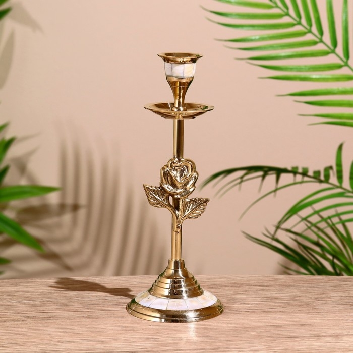 Подсвечник  Подсвечник "Роза" латунь, перламутр 20,5 см