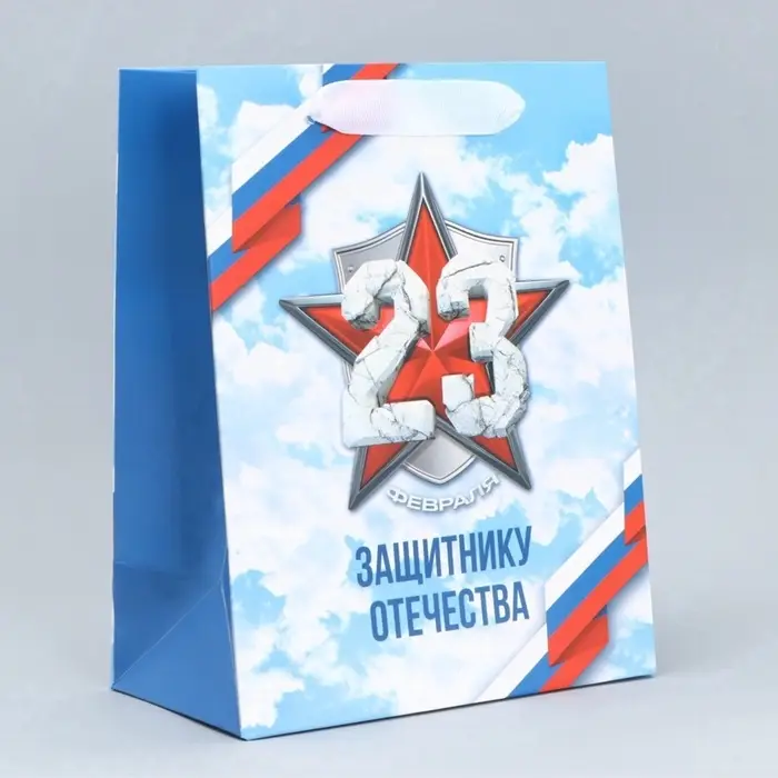Пакет подарочный ламинированный, упаковка, &laquo;С 23 февраля&raquo;, MS 18&times;23&times;10 см