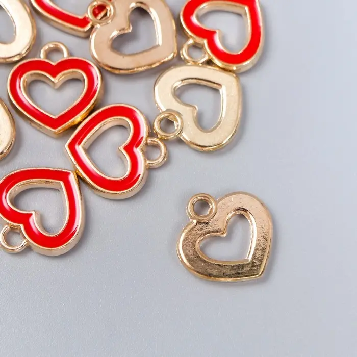 Металлический элемент, декоративная подвеска «Арт Узор. Сердце кант», эмаль, красный, 1.5×1.4 см