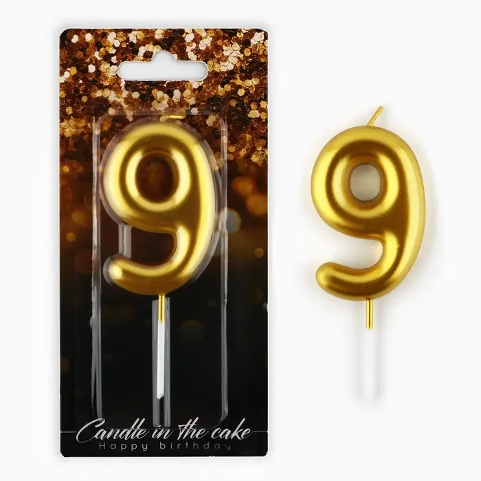 Свеча для торта, цифра «9», золото, 9,5 х 4 см Свеча для торта, цифра «9», золото, 9,5 х 4 см