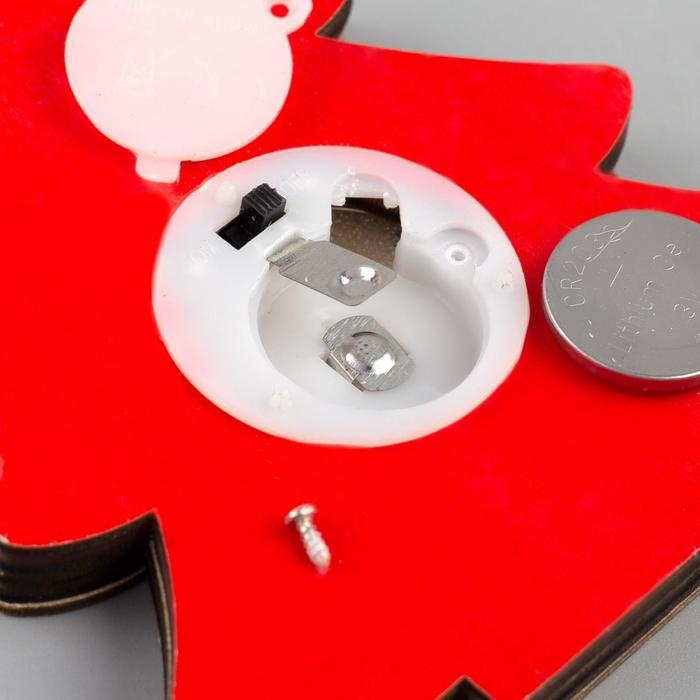 Ёлочная игрушка «Красная ёлочка с Дедом Морозом», от батареек, свечение тёплое белое