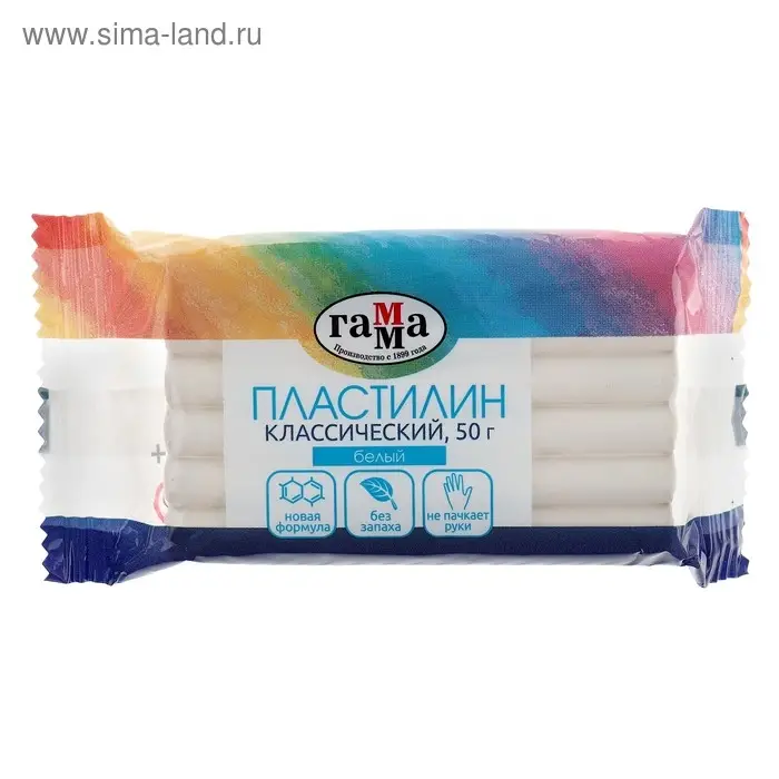 Пластилин 50 г, Пластилин 50 г, "Гамма" "Классический", белый