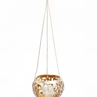 Подсвечник подвесной из кокоса, 14&times;14&times;10 см, золотисто-белый
