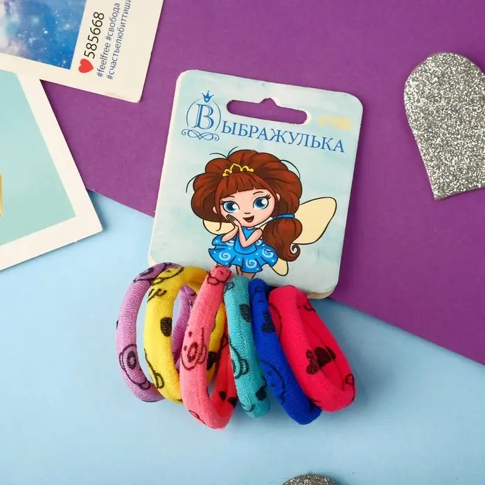 Резинка для волос "Спорт" (набор 6 шт) мордашки, 3,5 см