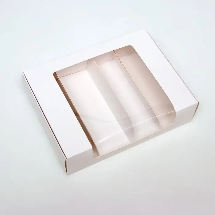 Коробка складная, под 4 эклера, белая, с окном, 20&times;15&times;5 см