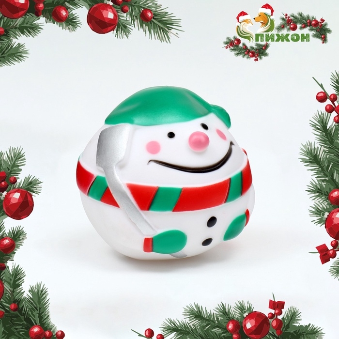 Шар пищащий для собак  Шар пищащий для собак "Весёлый снеговик", виниловый, 8,5 х 8 см