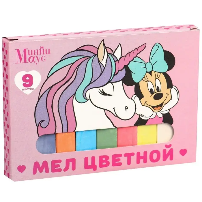 Мелки цветные школьные 9 шт. «Единорог» «Минни Маус и единорог» Мелки цветные школьные 9 шт. «Единорог» «Минни Маус и единорог»