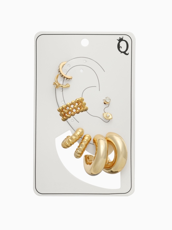 Серьги и каффы «Бублик», набор 9 шт. цвет золото