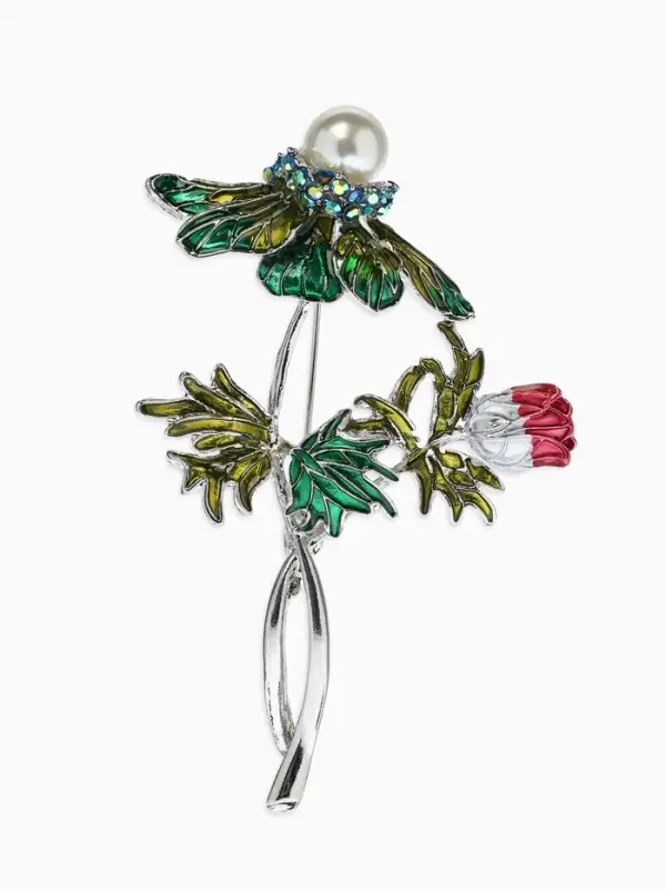 Брошь "Репей", цветок с бусиной, цветная в серебре