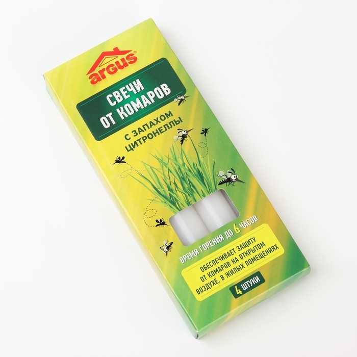 Антимоскитные свечи ARGUS, с маслом цитронеллы, 4 свечи Антимоскитные свечи ARGUS, с маслом цитронеллы, 4 свечи