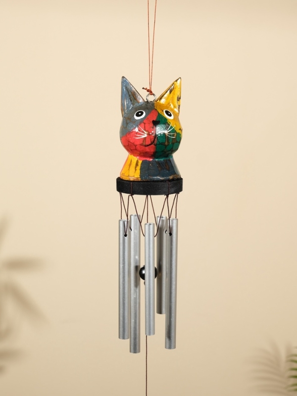 Музыка ветра "Кот" дерево, алюминий 8х8х80 см, МИКС