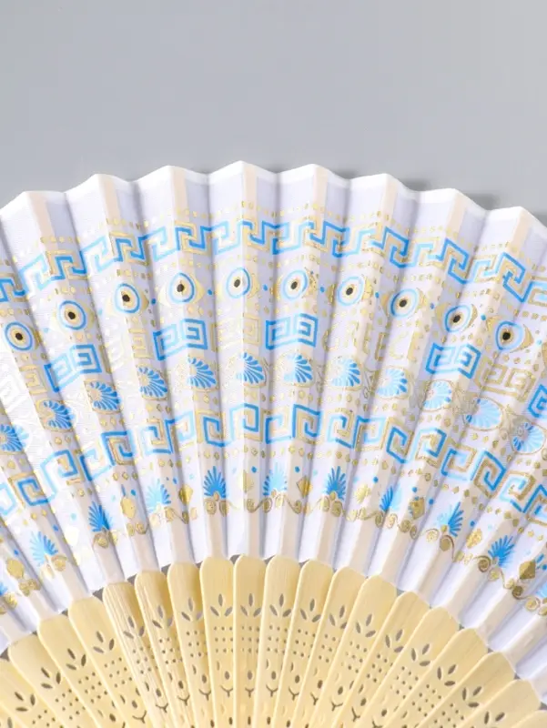 Веер складной с кисточкой &laquo;Греческий орнамент&raquo;, белый с золотом, 23 см