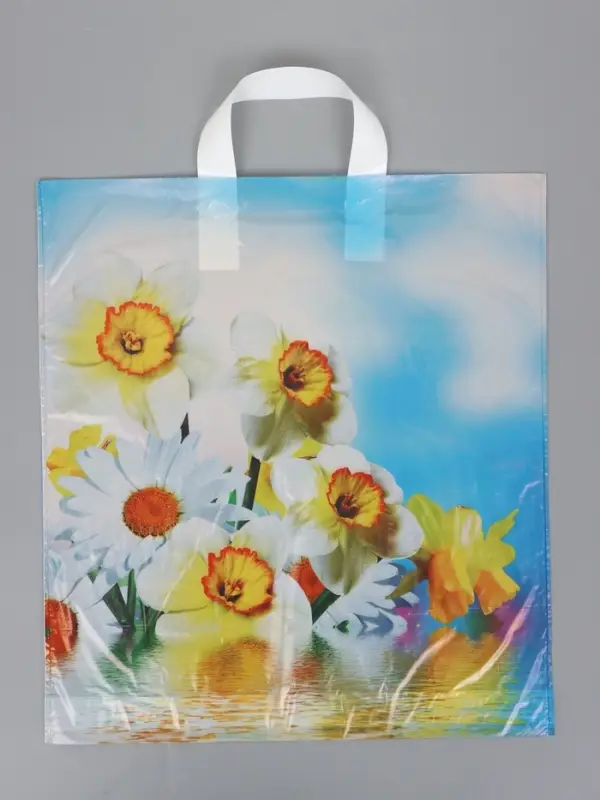 Пакет "Цветочная история", полиэтиленовый с петлевой ручкой, 38 х 42 + 3 см, 37 мкм