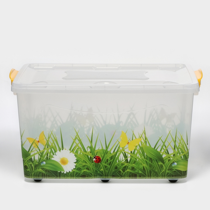 Контейнер для хранения с крышкой «Hide box. Трава», 50 л, 60×38×31 см, на колёсиках, МИКС Контейнер для хранения с крышкой «Hide box. Трава», 50 л, 60×38×31 см, на колёсиках, МИКС