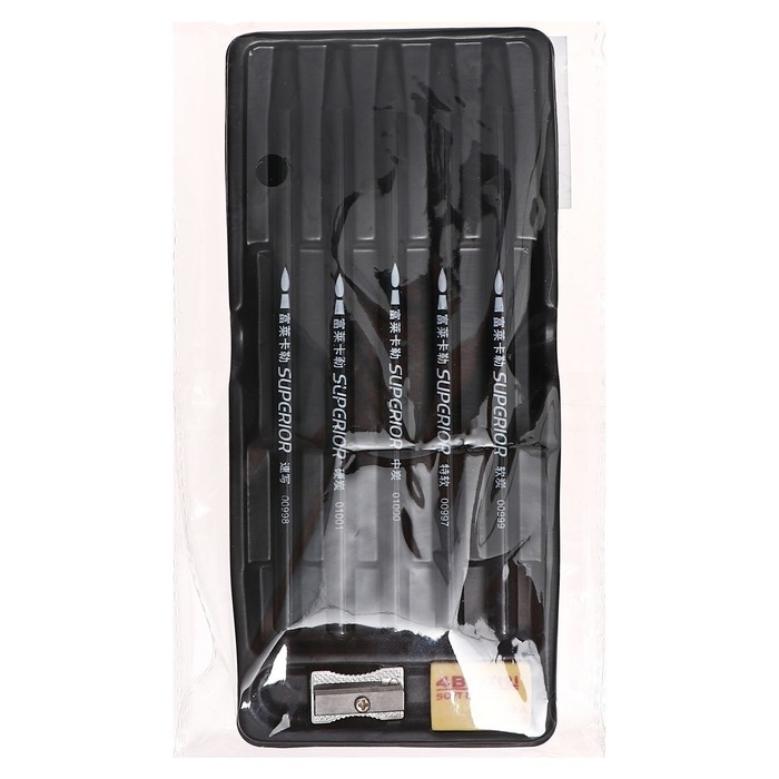 Карандаши цельнографитные, черные 5 штук + ластик + точилка