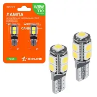 Лампочка светодиод. W5W (T10) PLUS, 6000K(Белый),12В, 1.9Вт,9LED, Поляр.,Обманка, кмпл.2шт.