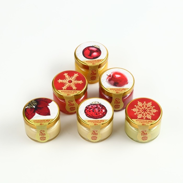 Подарочный набор «Счастливого Нового года»: чай чёрный 50 г., крем-мёд (6 шт. x 30 г) Подарочный набор «Счастливого Нового года»: чай чёрный 50 г., крем-мёд (6 шт. x 30 г)