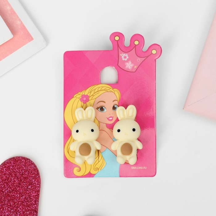 Клипсы детские «Выбражулька» зайка, цвет бежево-коричневый Клипсы детские «Выбражулька» зайка, цвет бежево-коричневый