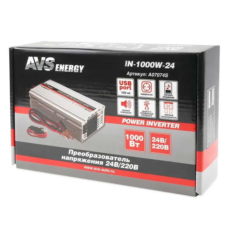 Автомобильный инвертор 24/220V AVS IN-1000W-24