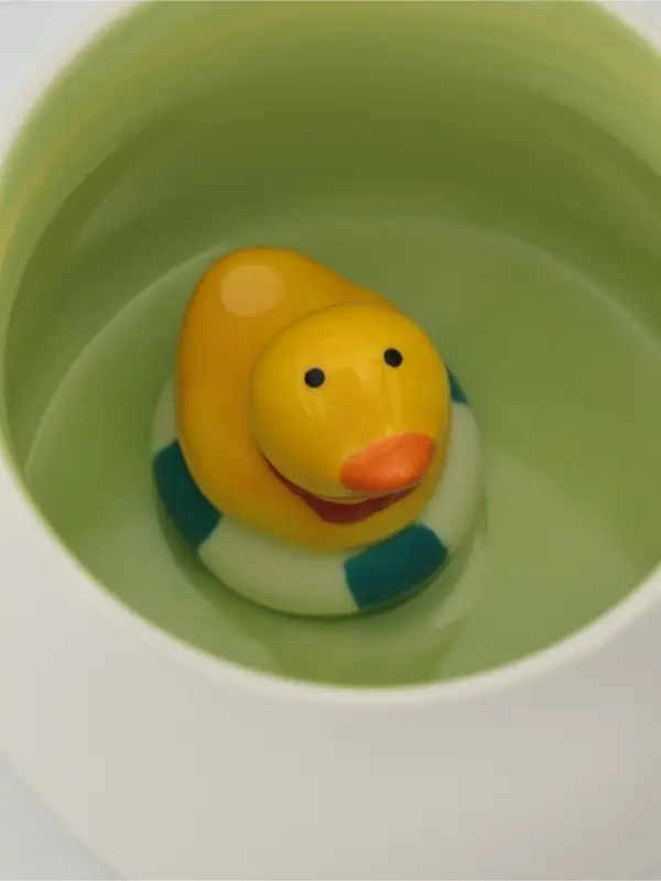 Кружка Доляна &laquo;Утёнок&raquo;, 360 мл, керамика, с фигуркой, белая, зелёная