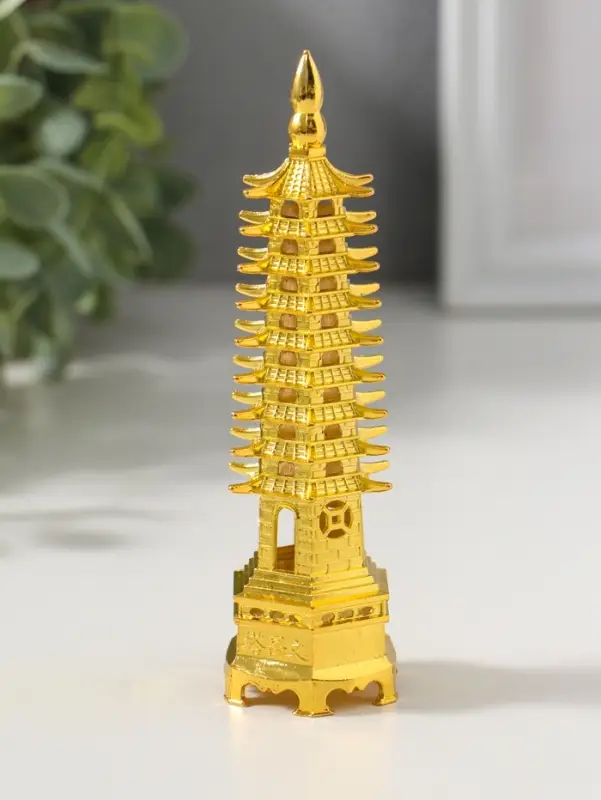Нэцкэ металл "Пагода литературы" золото набор 2 шт 3,8х3,8х13,5 4х12х17,5 см