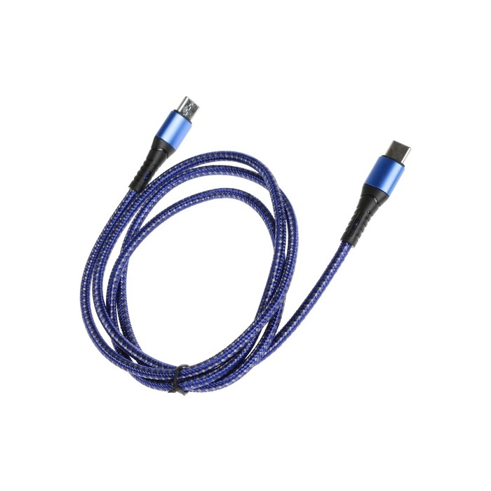 Кабель Type-C - Type-C, 3 А, 66 W, быстрая зарядка, тканевая оплётка, 1 метр, синий