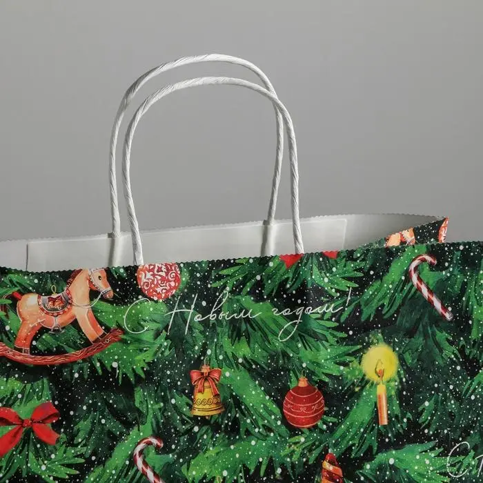 Пакет подарочный новогодний крафтовый «Новогодняя ёлочка», 32 х 28 х 15 см