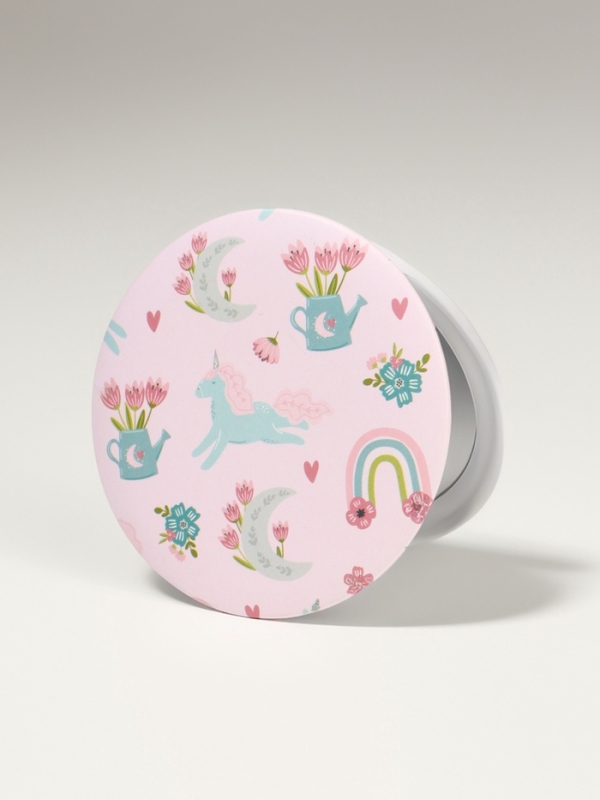 Зеркало складное «Единороги», d = 7,3 см, с увеличением, цвет розовый