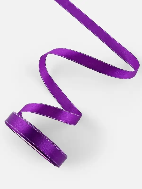 Лента атласная, с серебряным люрексом, 15 мм, 23&plusmn;1 м, фиолетовая №35