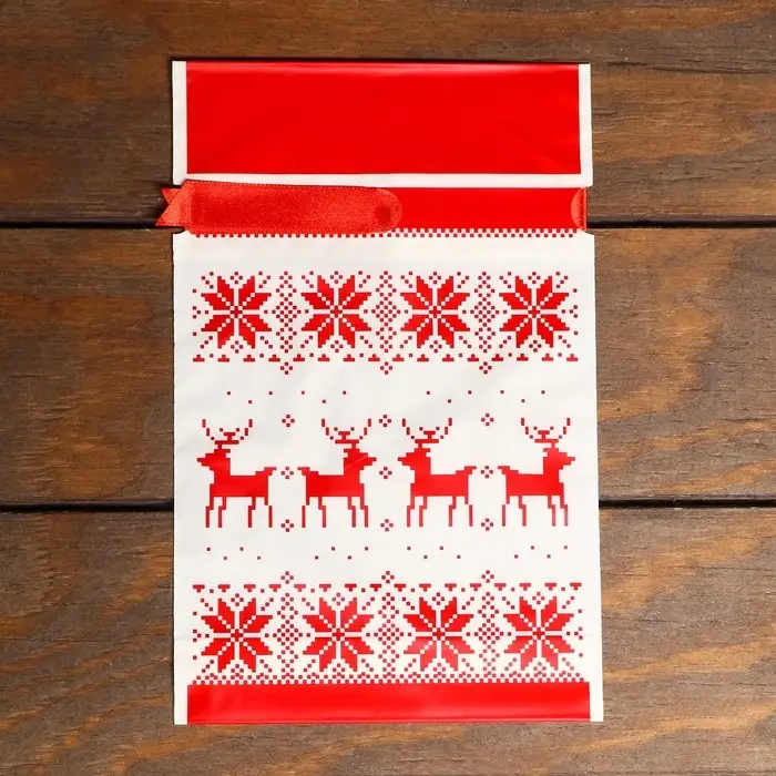 Пакет полиэтиленовый подарочный, с завязками «Новогодний узор», 15×23 см Пакет полиэтиленовый подарочный, с завязками «Новогодний узор», 15×23 см