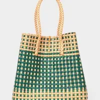 Сумка плетёная, 40&times;20&times;55 см, пластик, зелёно-бежевая