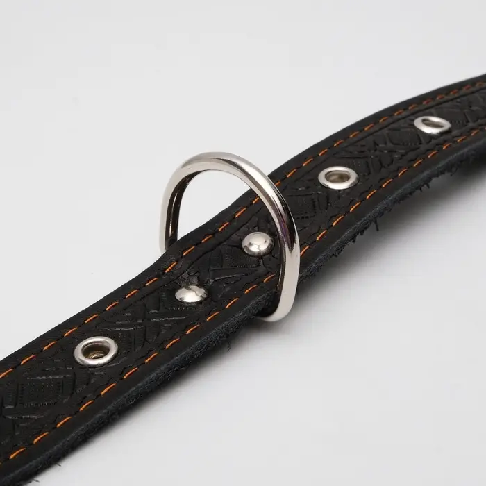 Ошейник кожаный тисненый однослойный, безразмерный, 3&times;60 см, ОШ 42-55 см, микс цветов