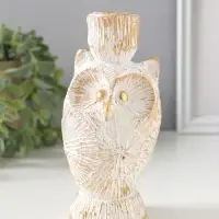 Подсвечник полистоун на 1 свечу "Филин. Золотые круги" d=2,2 см 7х6,5х14 см