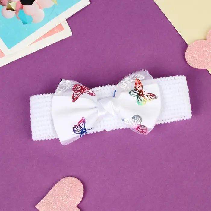 Повязка для волос Повязка для волос "Выбражулька" бабочки перелив, 16х3 см, белый