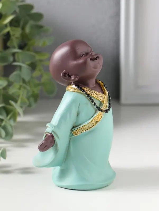 Фигурка полистоун &laquo;Маленький Будда в бирюзовом одеянии - счастье&raquo;, 7&times;8.5&times;12.5 см