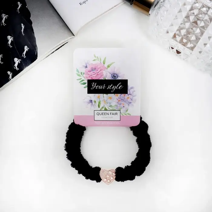 Резинка для волос Резинка для волос "Блестящая сказка" сердце, 7 см, чёрный