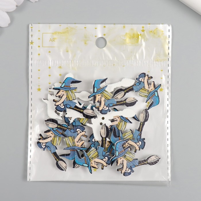 Пуговицы дерево для творчества 2 прокола Пуговицы дерево для творчества 2 прокола "Ведьма на метле" набор 15 шт 3,5х2,5 см