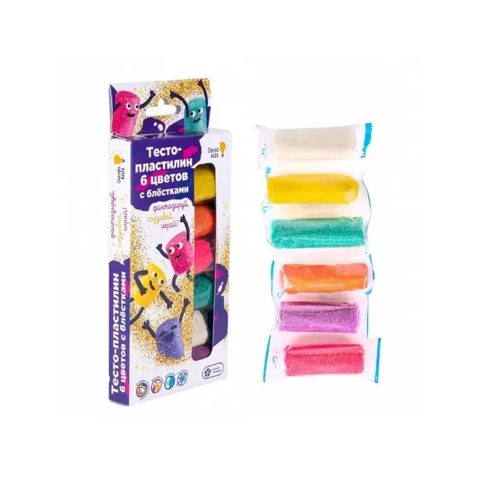 Тесто-пластилин, набор 6 цветов, с блёстками