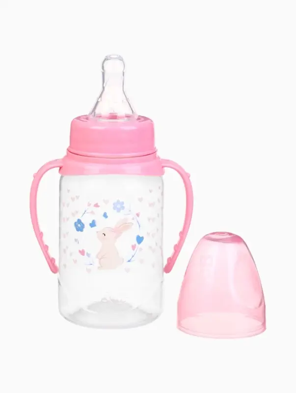 Бутылочка для кормления малыша M&B &laquo;Доченька&raquo;, классическое горло, с ручками, от 0 мес., 150 мл., розовый