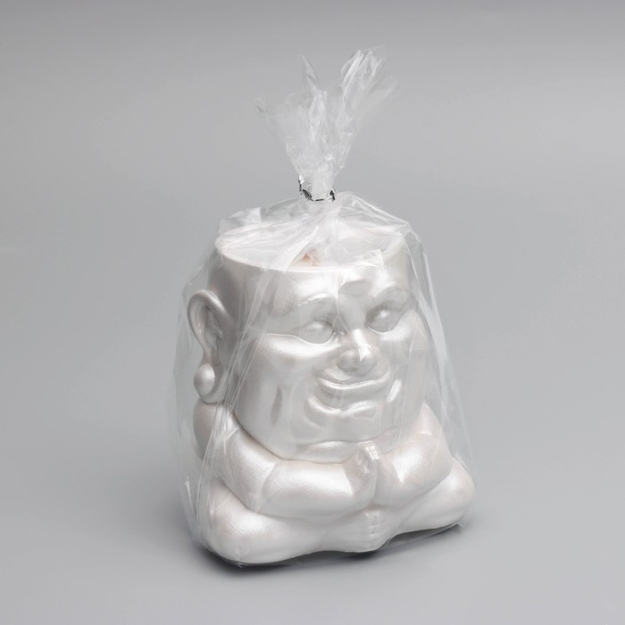 Свеча  Свеча "Будда" в подсвечнике из гипса,8х8х8,5см, белый перламутр